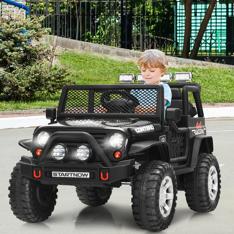 Black 12V Kids Ride On Truck with Remote Control & Lights - Electric Car for Endless Fun!