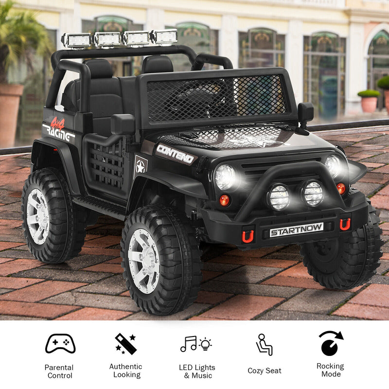 Black 12V Kids Ride On Truck with Remote Control & Lights - Electric Car for Endless Fun!