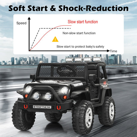 Black 12V Kids Ride On Truck with Remote Control & Lights - Electric Car for Endless Fun!