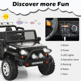 Black 12V Kids Ride On Truck with Remote Control & Lights - Electric Car for Endless Fun!