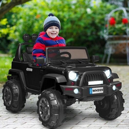 Black 12V Kids Ride On Truck with Remote Control and Double Magnetic Door