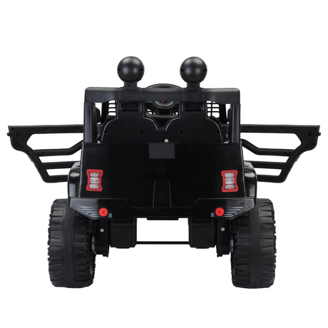Black 12V Ride-On Truck for Kids with Remote Control, LED Lights, and Safety Belt