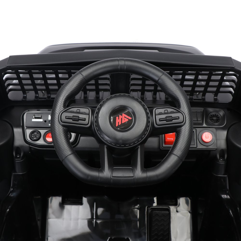 Black 12V Ride-On Truck for Kids with Remote Control, LED Lights, and Safety Belt