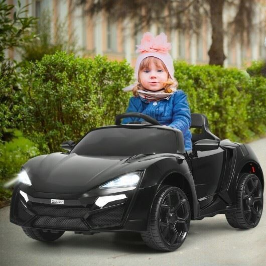 Black 2.4G RC Electric Vehicle with Lights - 12V Power