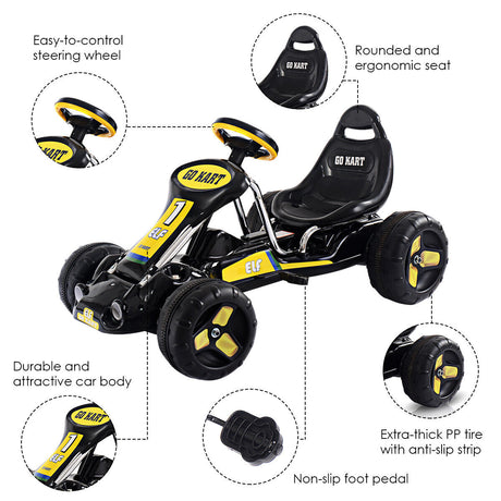 Black Babyjoy Go Kart Kids Ride On Car - Pedal Powered 4 Wheel Racer Toy