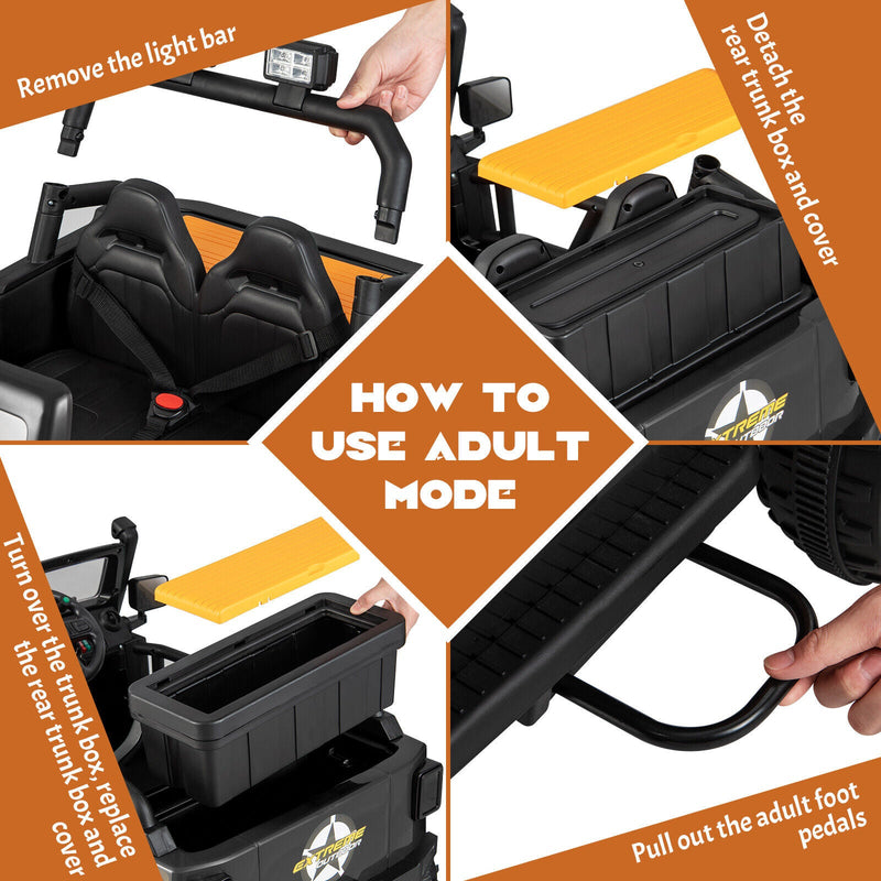 Black Parent-Child Ride On Truck Car with Remote Control, Music, and LED Lights - 12V 10AH