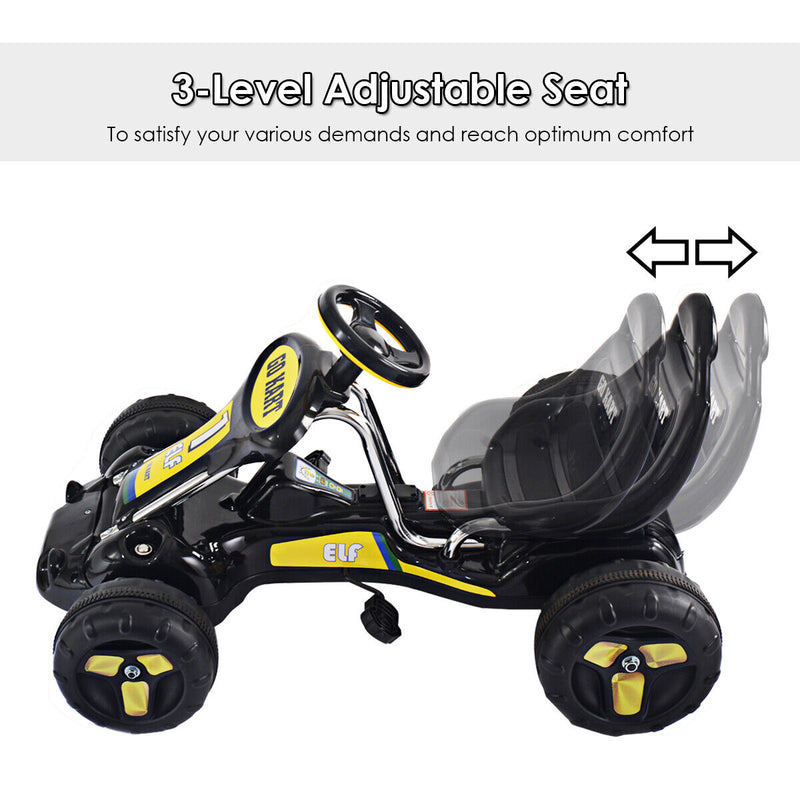 Black Pedal-Powered Go Kart for Kids - 4 Wheel Racer Toy with Joyful Ride Experience