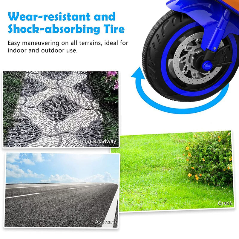 Blue 12V Electric Motorcycle for Kids - Rechargeable 2 Wheel Motorbike