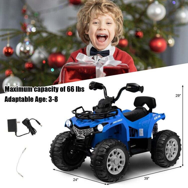 Blue 12V Kids Ride-On ATV with MP3 Player and Headlights
