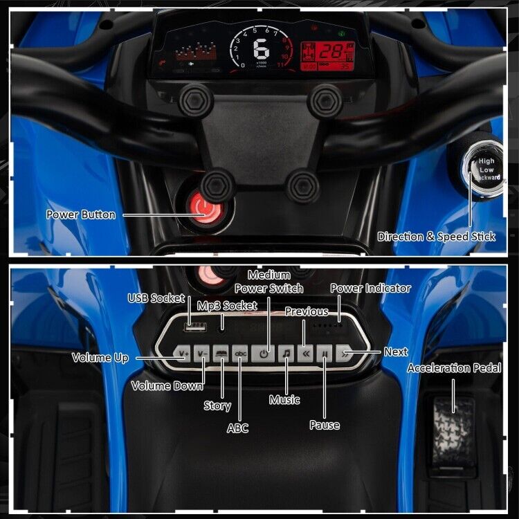 Blue 12V Kids Ride-On ATV with MP3 Player and Headlights