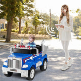Blue 12V Licensed Freightliner Kids Ride On Truck with Dump Box and Lights