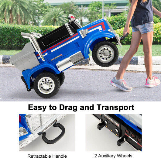 Blue 12V Licensed Freightliner Kids Ride On Truck with Dump Box and Lights