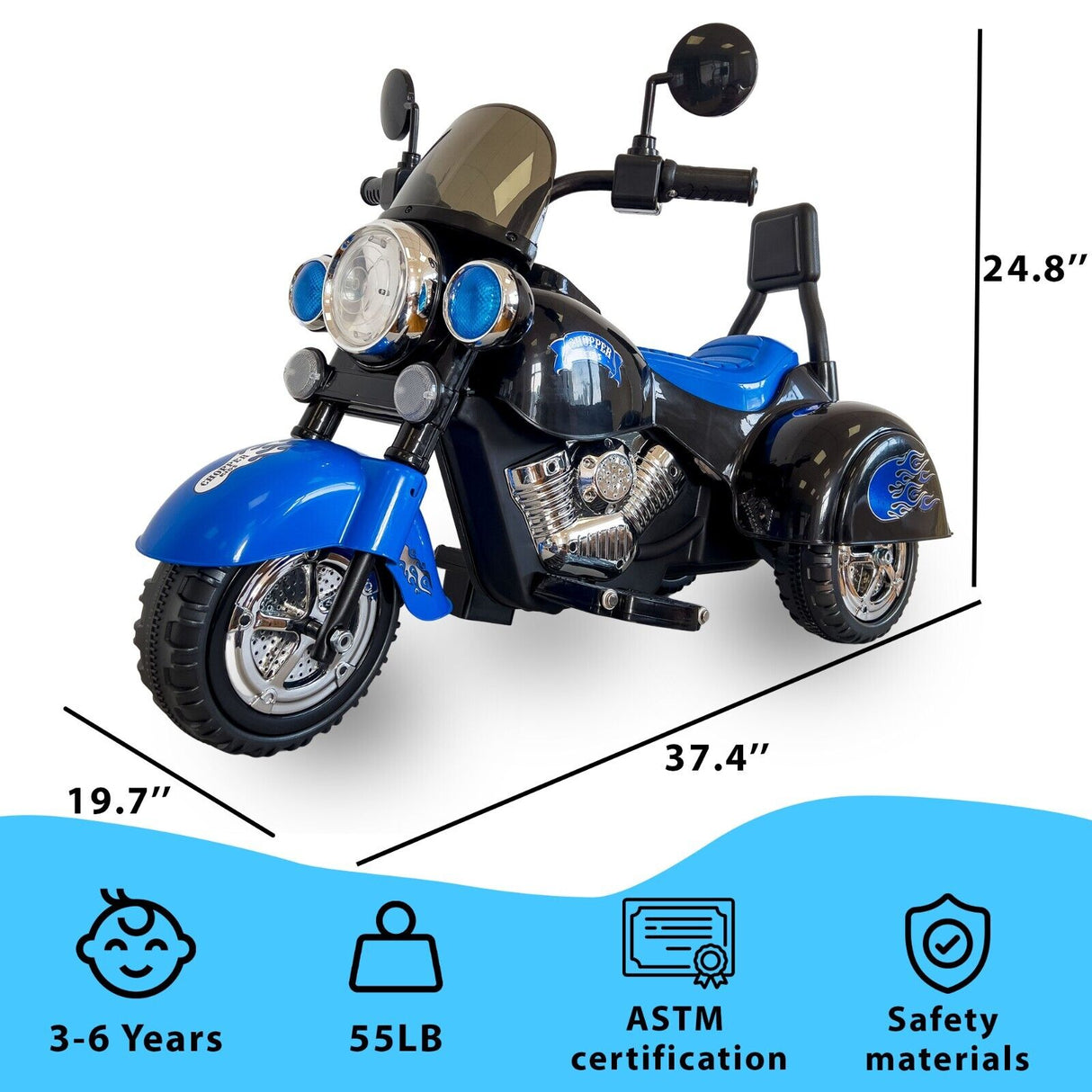 Blue 3-Wheel Chopper Motorbike Toy for Kids