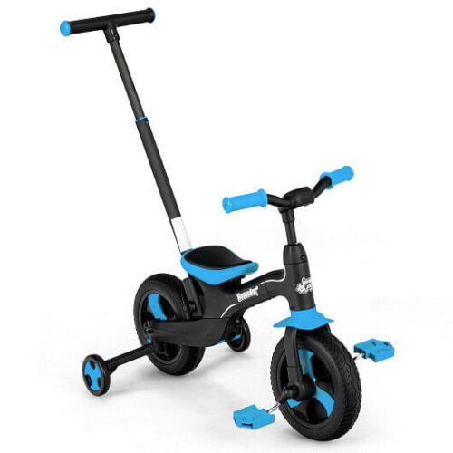 Blue 5-in-1 Kids Bike with Detachable Push Handle for Versatile Fun