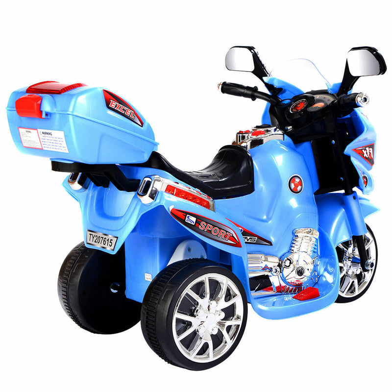 Blue 6V Electric Ride-On Motorcycle for Kids - Battery Powered 3 Wheel Toy