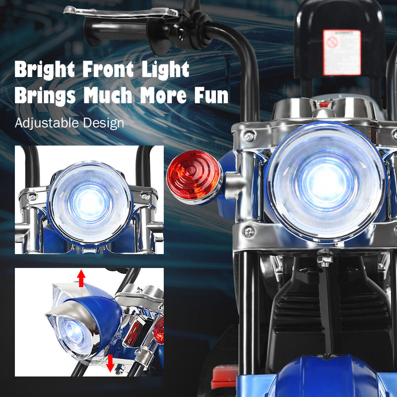 Blue 6V Kids Chopper Motorcycle Trike with Headlight and Horn