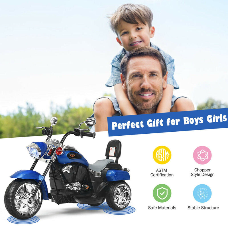 Blue 6V Kids Chopper Motorcycle Trike with Headlight - Fun Ride for Little Ones!