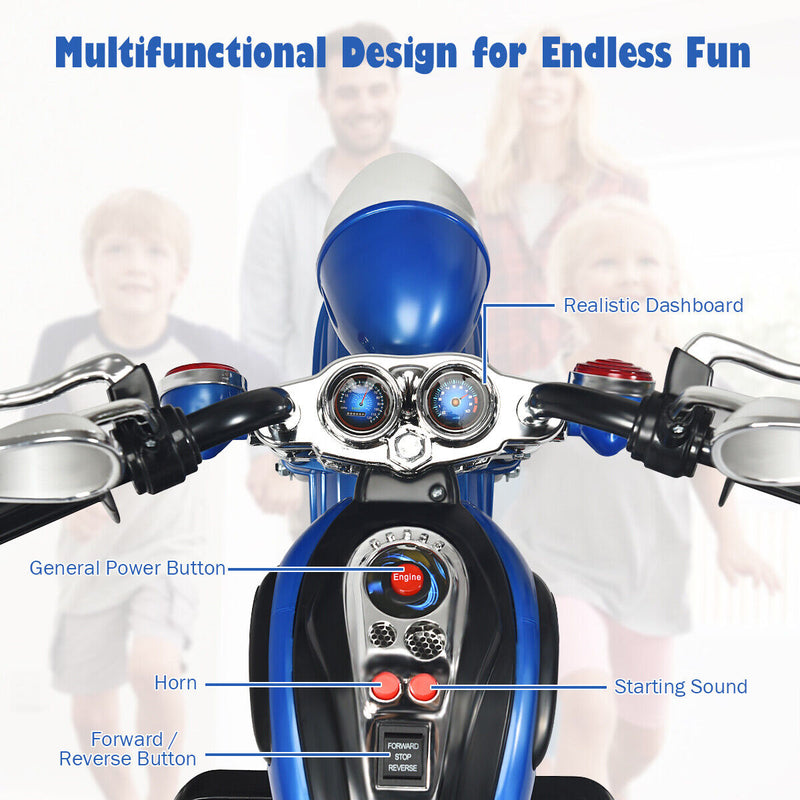 Blue 6V Kids Chopper Motorcycle with Light & Horn - Toddler 3 Wheel Trike