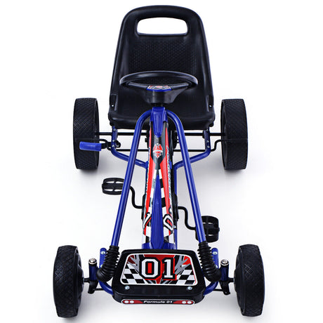 Blue Adjustable Seat Pedal Go Kart for Kids - 4 Wheel Ride On Toy