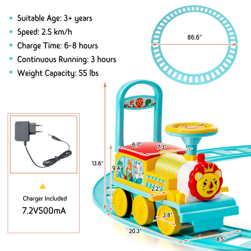 Blue Electric Kids Train Toy with Unique Design & Stickers - 6V Motorized Ride-On
