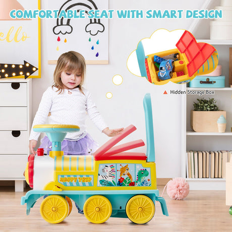 Blue Electric Kids Train Toy with Unique Design & Stickers - 6V Motorized Ride-On