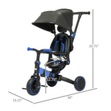 Blue Qaba Toddler Tricycle with Adjustable Aluminum Frame and Push Handle