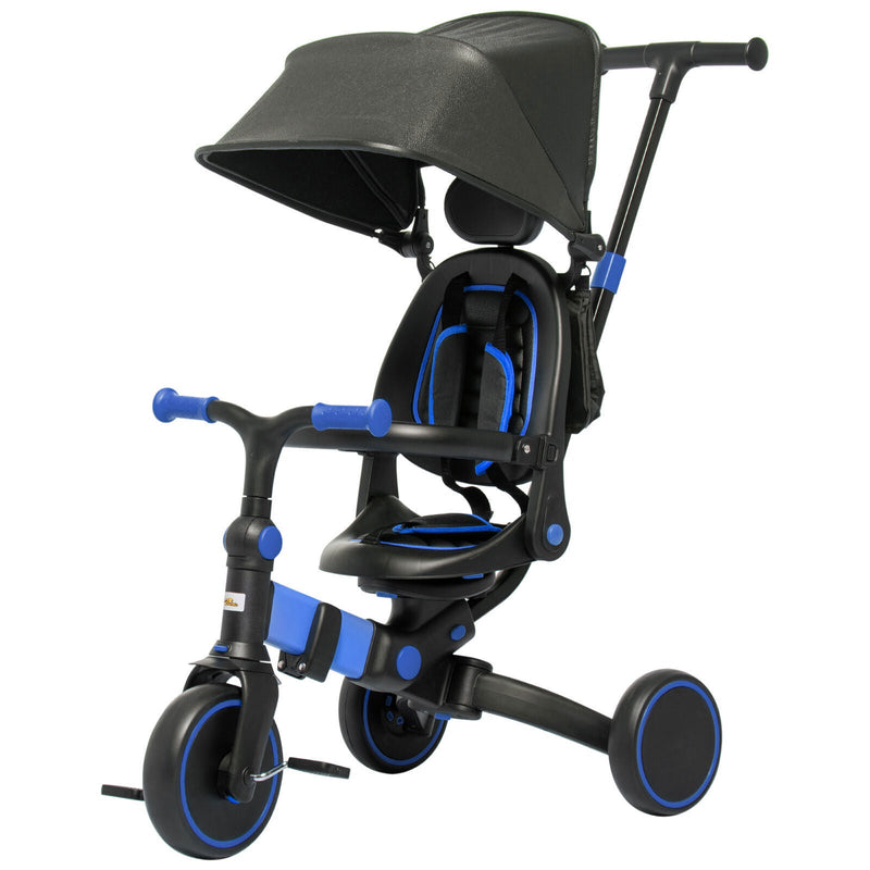 Blue Qaba Toddler Tricycle with Adjustable Aluminum Frame and Push Handle