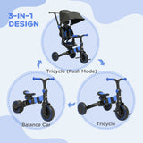 Blue Qaba Toddler Tricycle with Adjustable Aluminum Frame and Push Handle