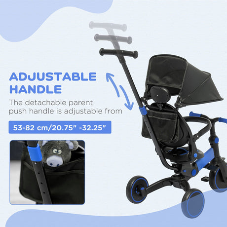 Blue Qaba Toddler Tricycle with Adjustable Aluminum Frame and Push Handle
