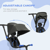 Blue Qaba Toddler Tricycle with Adjustable Aluminum Frame and Push Handle