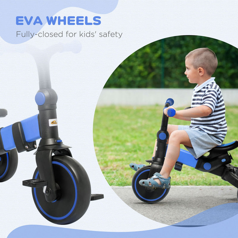 Blue Qaba Toddler Tricycle with Adjustable Push Handle and Durable Aluminum Frame