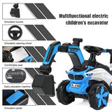 Bluetooth-Enabled Electric Excavator Toy Car for Kids with Helmet and Rear Attachment