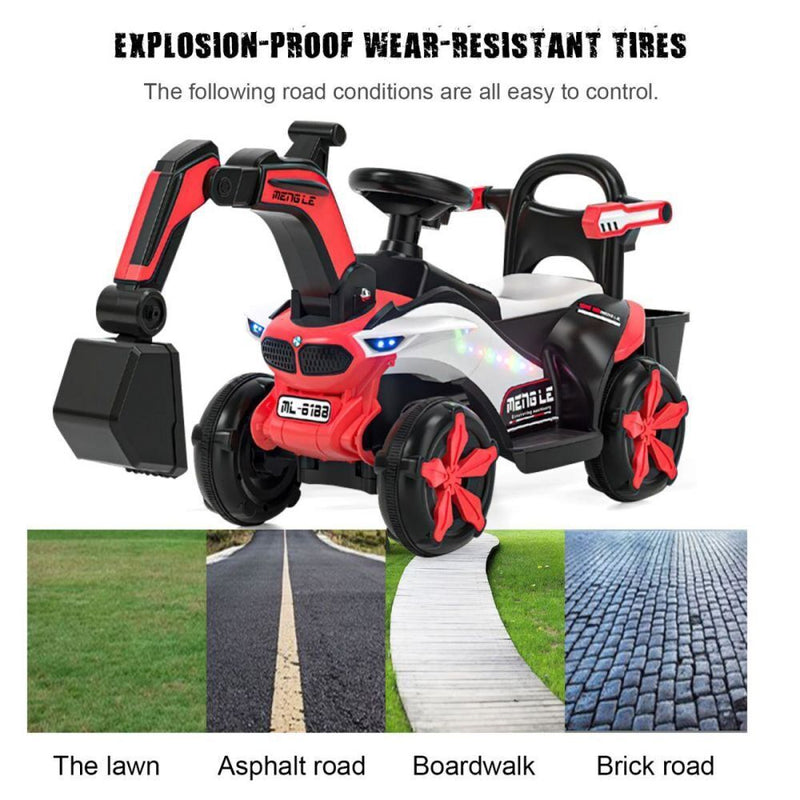 Bluetooth-Enabled Electric Excavator Toy Car for Kids with Helmet and Rear Scoop Attachment