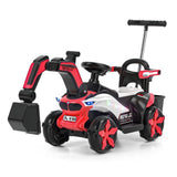 Bluetooth-Enabled Electric Excavator Toy Car for Kids with Helmet and Rear Scoop Attachment