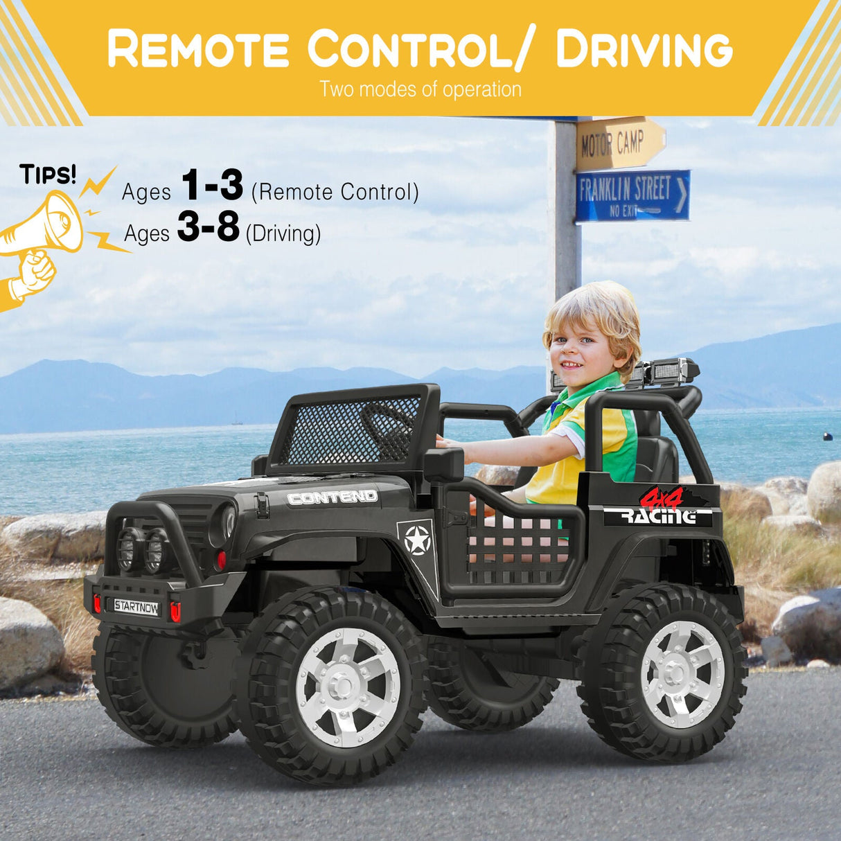 Bluetooth Remote Control 2-Seater Electric Ride On Jeep for Kids with USB Port