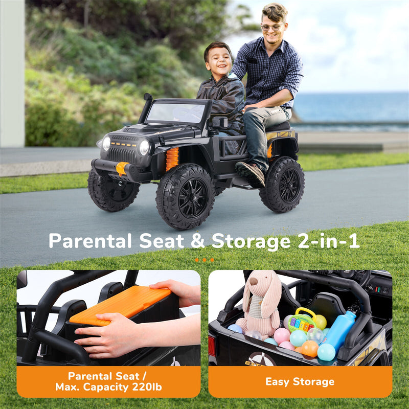 12V Kids Electric Jeep with Remote Control, 3 Speeds, LED Lights, and FM Radio