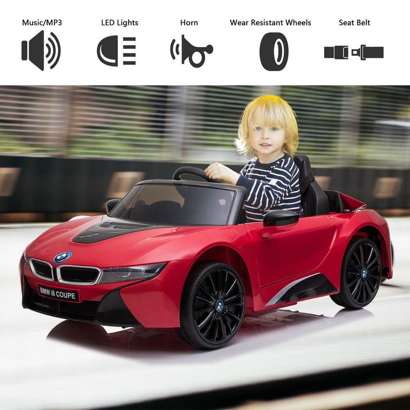 BMW I8 12V Ride-On Car with Remote Control, MP3 Player, Horn, and LED Lights