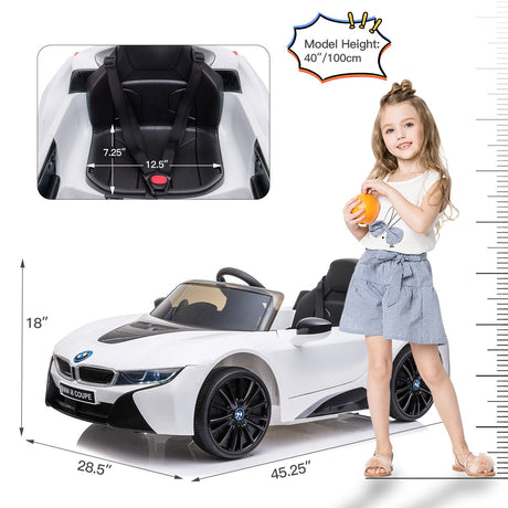 BMW I8 Coupe 12V Electric Ride-On Car for Kids with Remote Control, MP3 Player, and LED Lights