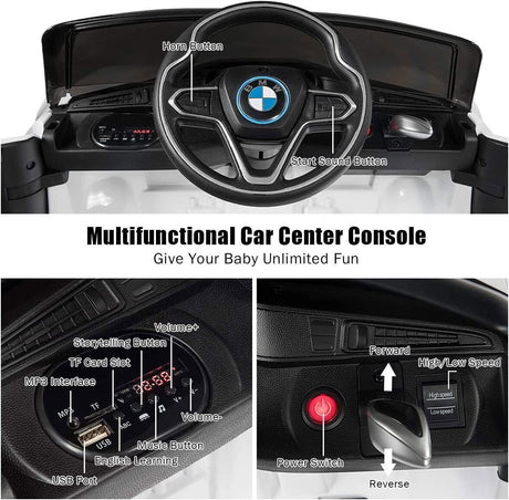 BMW I8 Electric Ride-On Car for Kids with Remote Control and MP3 Player - White