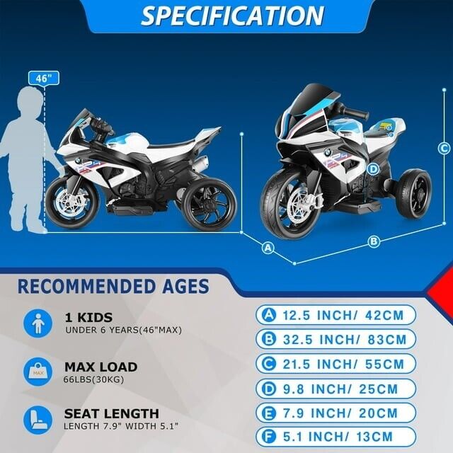 BMW Kids Electric Motorcycle - 12V Battery Powered Ride-On Bike in Sleek Black Design