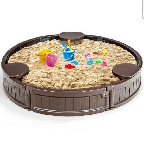 Brown Corner Seat Sandbox with Convenient Built-in Cover