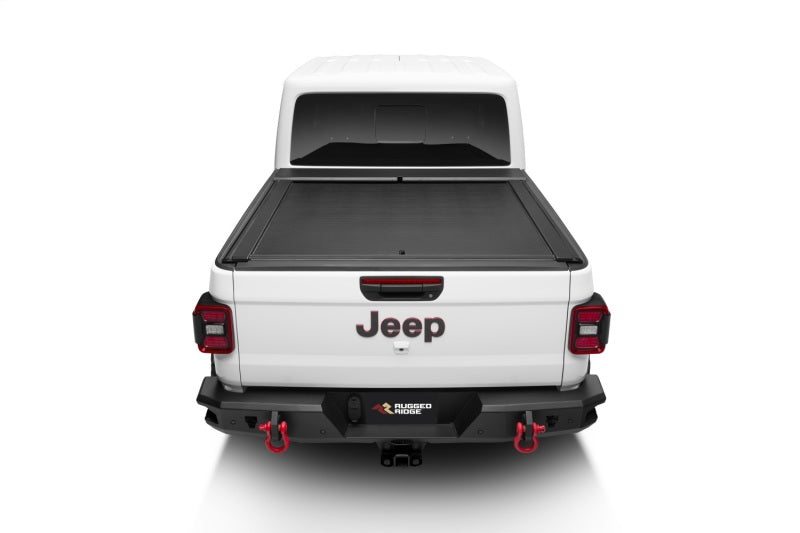 Couvre-tonneau Armis avec rails Max Track pour Jeep Gladiator 20-22 Rugged Ridge avec système Trail Rail - Tex. Blk