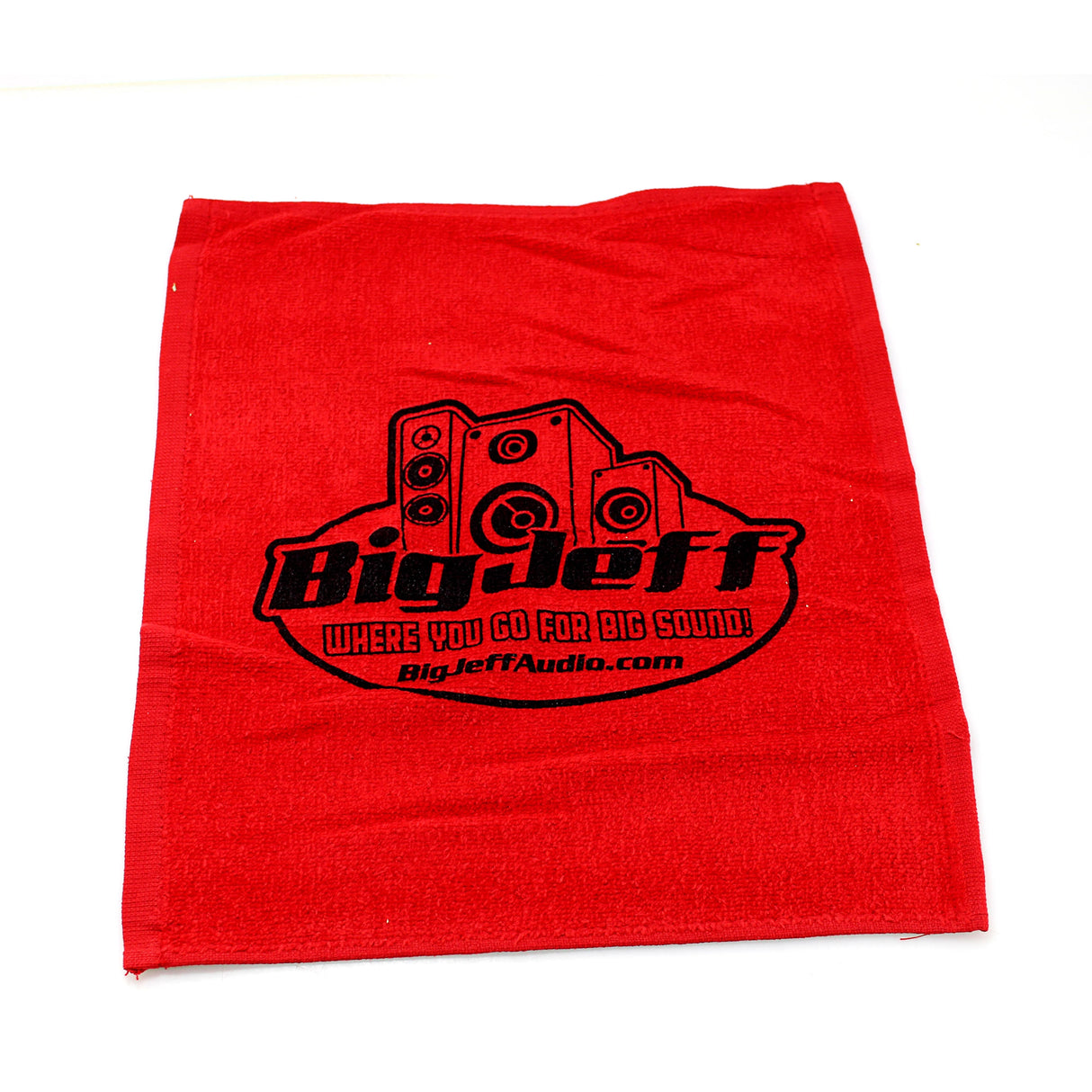 Official Big Jeff Audio Red 100% Cotton 15 x 13 Towel with Logo