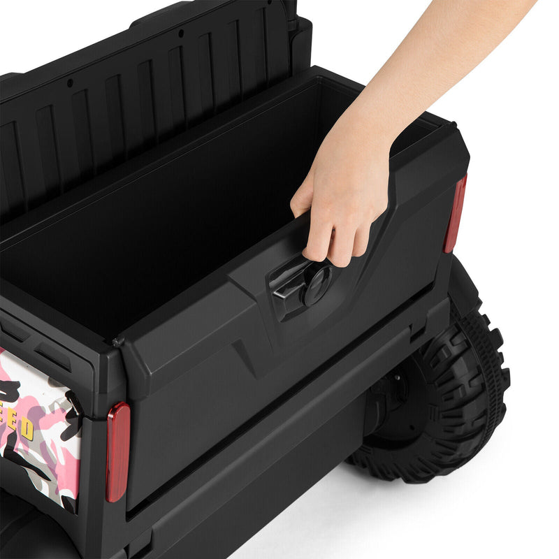 Camo Pink Ride-On Tractor with Trailer, Dump Bed, RC Control, and Bluetooth - 3 Speed Options