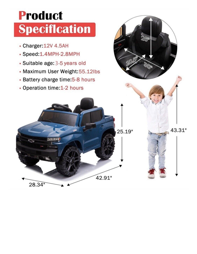 Chevrolet Silverado 12V Electric Ride-On Truck for Kids with 4 Wheels