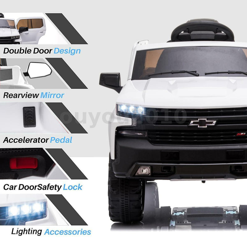 Chevrolet Silverado 12V Kids Ride-On Car with Music, LED Lights, and Remote Control