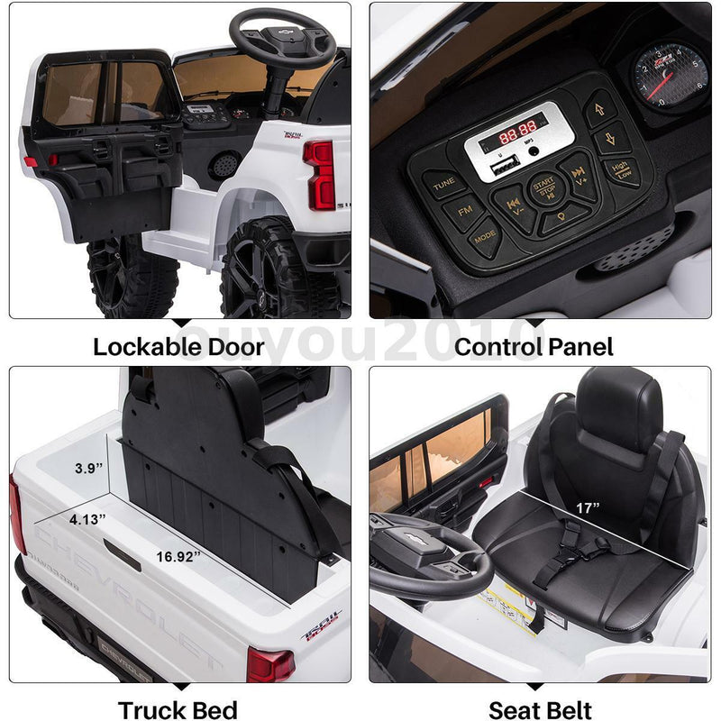 Chevrolet Silverado 12V Kids Ride-On Car with Music, LED Lights, and Remote Control