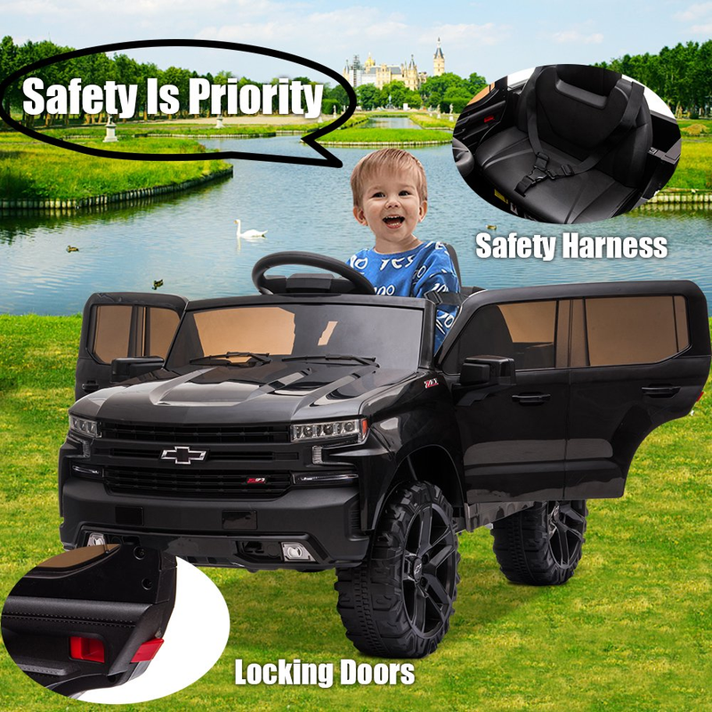 Chevrolet Silverado 12V Kids Ride-On Truck with Remote Control - Black