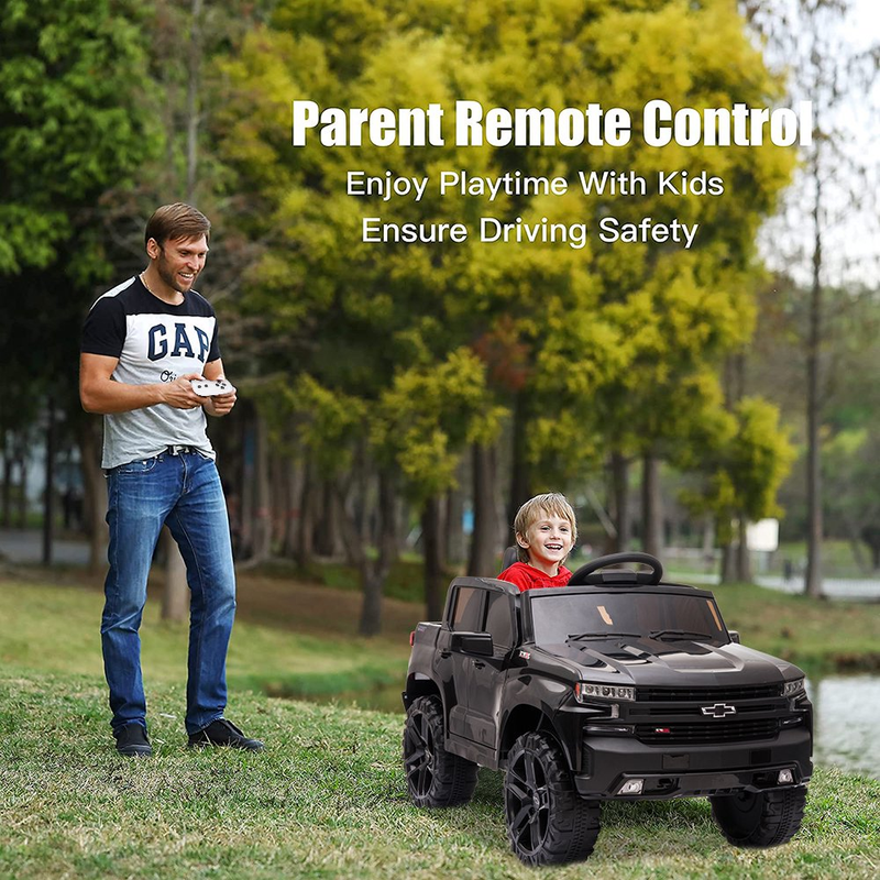Chevrolet Silverado 12V Kids Ride-On Truck with Remote Control - Black