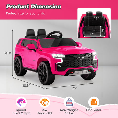 Chevrolet Tahoe 12V Electric Ride-On Truck for Kids with Remote Control, Lights, and Music